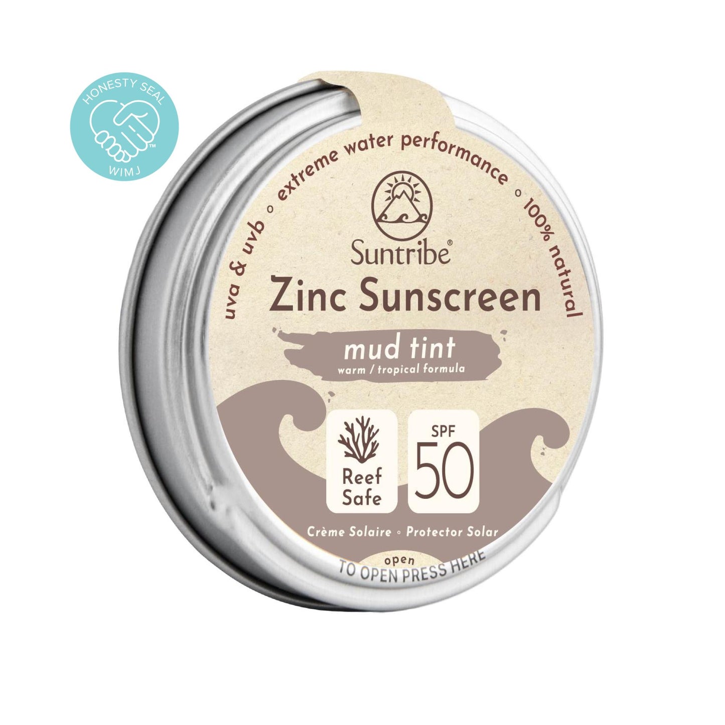 Suntribe Face & Sport Zinc Sunscreen 45g Tin - SPF 50 (Mud Tint)