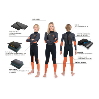Dakine Kids Quantum Back Zip Full Wetsuit 3/2 F/L (Black / Orange)