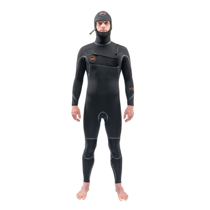 Dakine Mens Cyclone Chest Zip Hooded 4/3mm Full Wetsuit (Black)