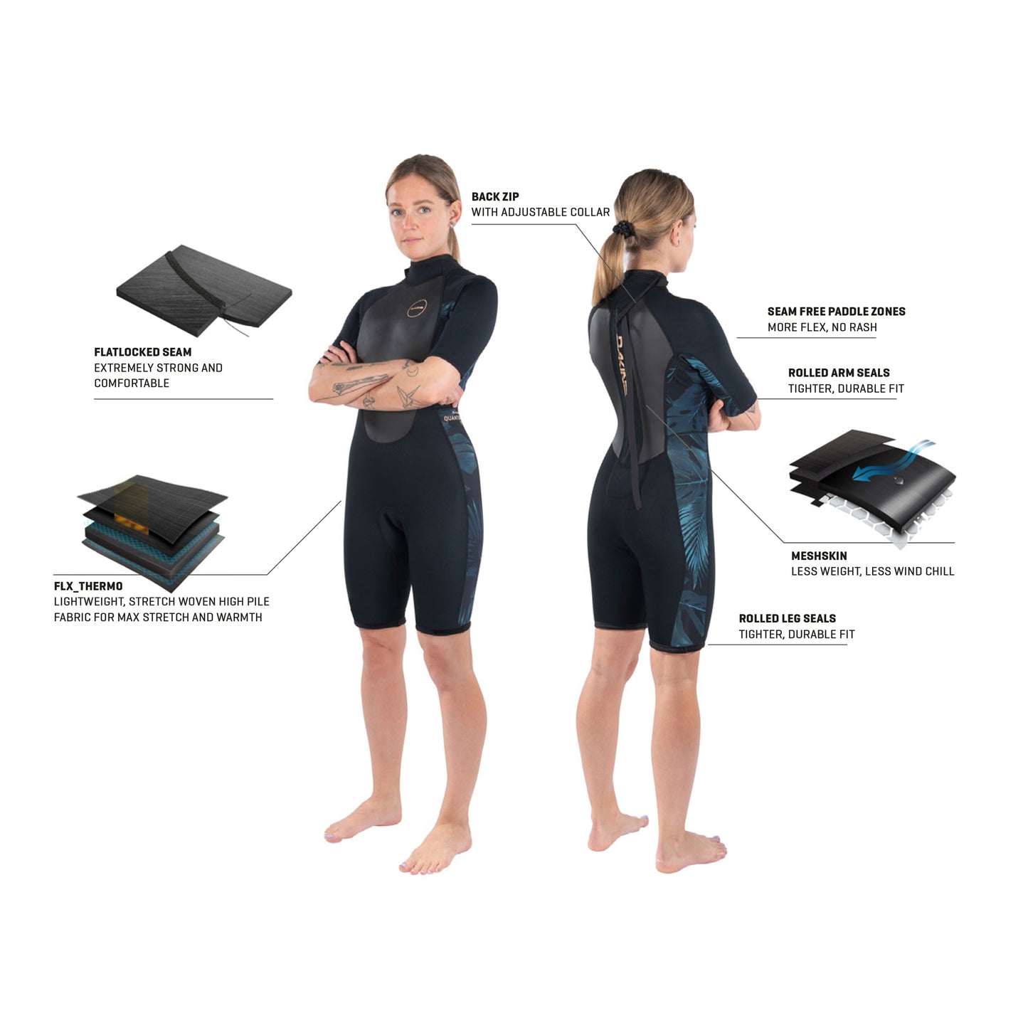 Dakine Womens Quantum Back Zip Shorty 2/2 F/L (Black / Grey)